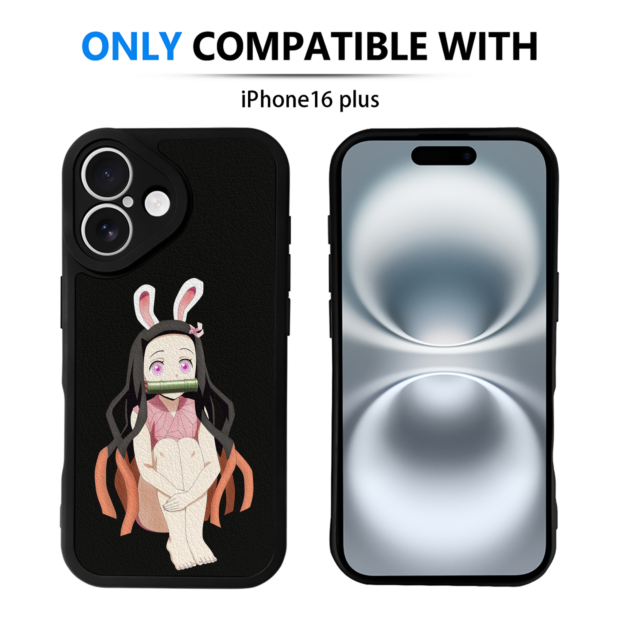 （画像用） 鬼滅の刃（きめつのやいば）竈門 禰󠄀豆子／かまど ねずこ Kamado Nezuko 【iPhone 16シリーズ対応】シリコンスマホケース（レザー調） 材質：シリコン